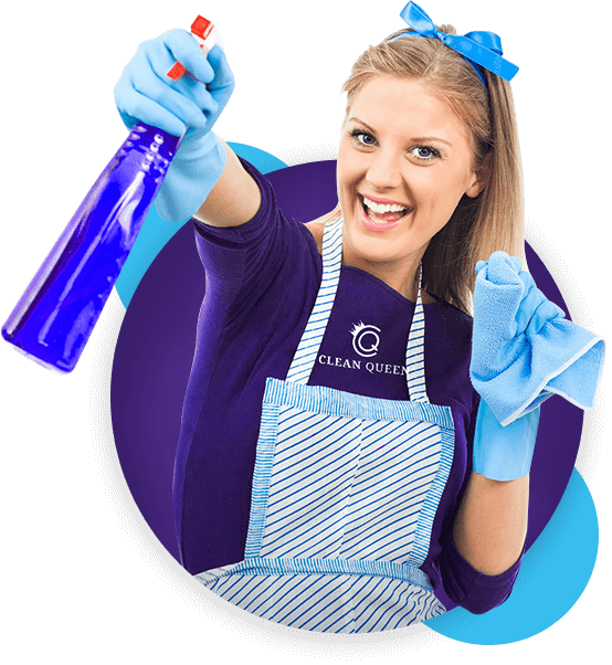 Cleaning lady holding spray bottle and cloth